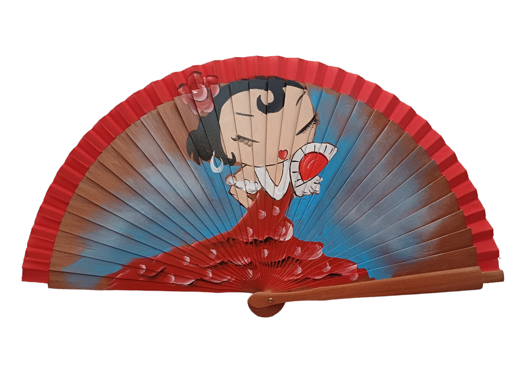 Como nos gusta el divertido abanico artesanal Faralaes Soleá y es que esta graciosa flamenca bailaora pintada a mano es capaz de contagiarnos su salero, garbo y chispa rápidamente.

Con tan solo mirarla nos transmite de manera mágica las ganas de abrir y cerrar el abanico como ella y demostrar el orgullo de disfrutar de nuestro momento, luciendo nuestro temperamento, el jaleo y la expresión mágica del flamenco.

Con un estilo pin-up encantador y una pose de misterio, nuestra flamenca te invita a un juego de