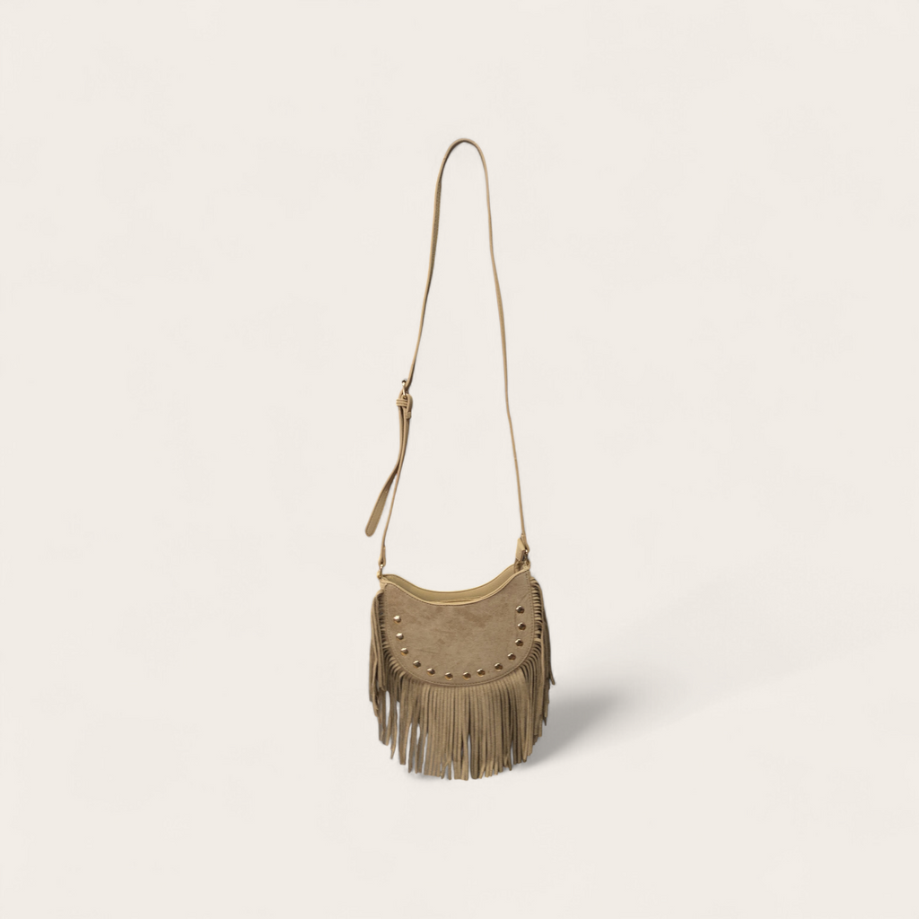 Bolso Bandolera Flecos Suede con Tachuelas Doradas