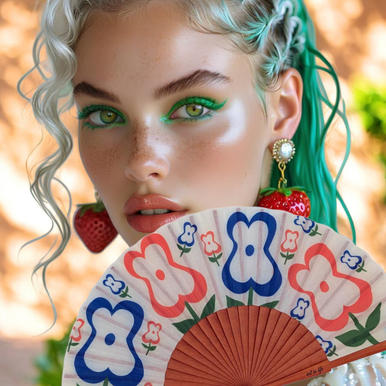 Abanico Pansy Flower Fan 💙🧡